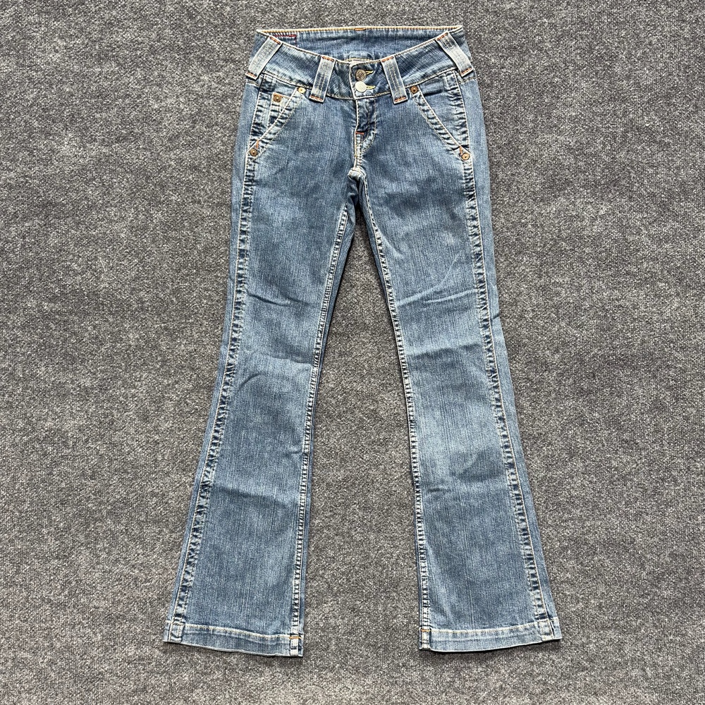 True Religion Jeans Womens 27 Blue Medium Wash Low Rise Bootcut Stretch Made USA